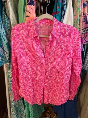 Lilly Pulitzer Linen Hot Pink Printed Button-Down Shirt